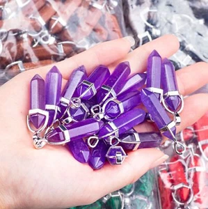 500pc Natural Purple Jade Stone Point Chakra Healing Gemstone Pendants Wholesale - Picture 1 of 3