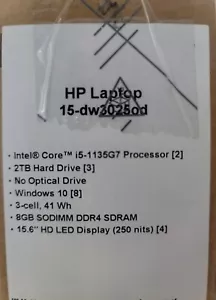 15-dw3025od HP Laptop 15.6" HD Intel Core i5-1135G7 8GB RAM 2TB HDD Windows 10 - Picture 1 of 4