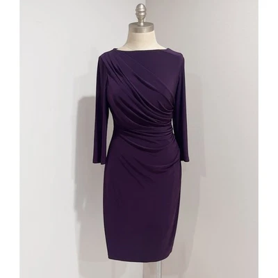 American Living Women's Purple 3/4 Sleeve Ruched Faux Wrap Sheath Dress Size 6 - Image 1 of 4