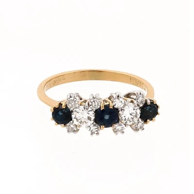 Anillo Banda Media Eternidad Diamante Zafiro Oro Dos Tonos 1.08 CTW Talla 5.75 Estate Foto 1 de 4