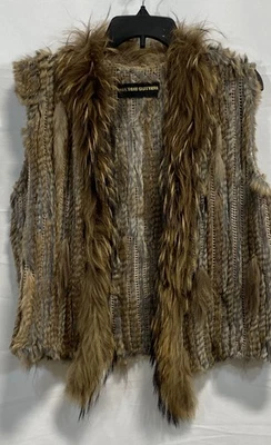 Chaleco para mujer All That Glitters marrón gris tejido piel de conejo boho llamativo M Foto 1 de 4