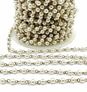 3 FUSS VINTAGE HONGKONG WEISSE PERLE 6 mm PERLEN MESSING ROSENKRANZ GLIEDERKETTE 1058-6 mm - Bild 1 von 4