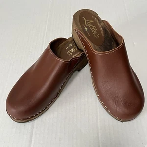 Lotta from Stockholm Classic Swedish Clogs Low Heel Slip On Wooden Leather Clogs - Picture 1 of 15