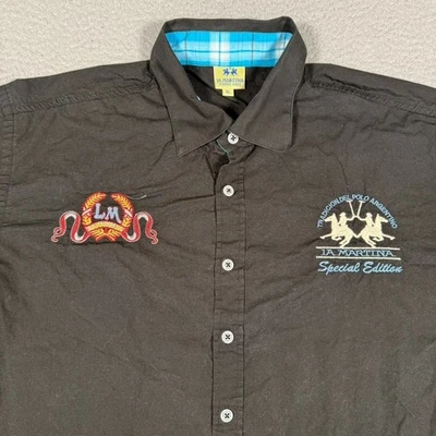 Camisa La Martina Para Hombre XL Negra Polo Club Abotonada Ecuestre Argentina Logo Foto 1 de 4