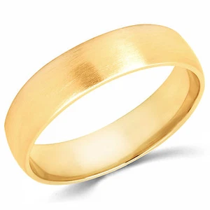 Solid 14K Yellow Gold 5mm Brush Finish Men's and Women's Wedding Band Ring - Picture 1 of 4