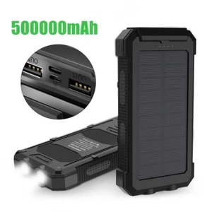 500000mAh Portable Solar Panel 2USB LED External Battery Power Bank Pack Charger - Picture 1 of 13
