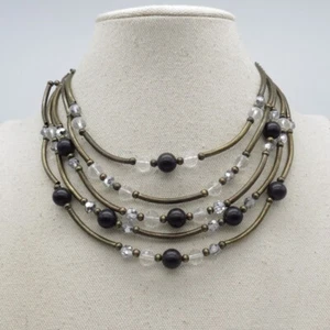 Vintage Cookie Lee Choker Halskette schwarze Perlen antik Messingfarben Statement - Bild 1 von 10