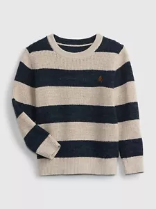 NEW $35 GAP Toddler Boys Oatmeal & Navy Striped Waffle Knit Crewneck Sweater 5T - Picture 1 of 1