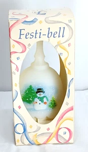 Vtg 1980's Fenton CHRISTMAS SNOWMAN FESTI-BELL in original box - Picture 1 of 15