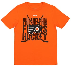 Reebok NHL Youth Philadelphia Flyers Short Sleeve Cross Sticks Tee, Orange - Picture 1 of 6