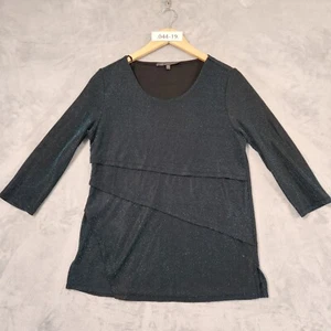 Liz Jordan Women's Blouse Top Size S Black BLUE Metallic Pullover Stretch - Picture 1 of 10