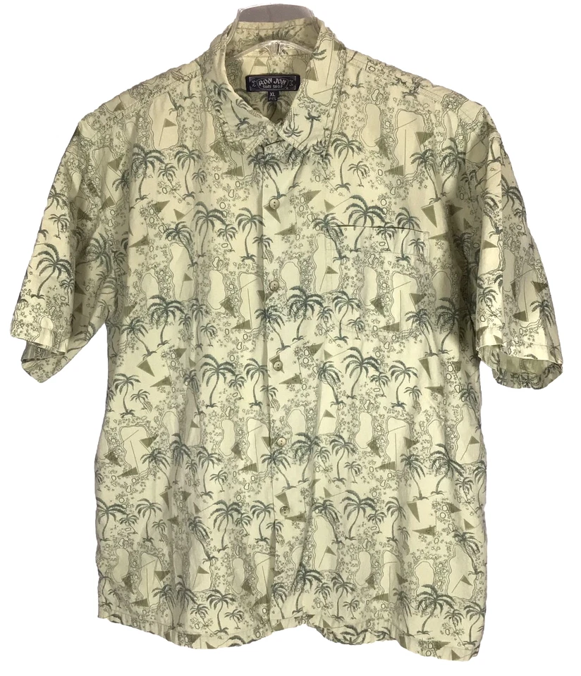 Ron Jon Hawaiian Camp Shirt Men's XL Green Cotton Print Short Sleeve Button Up - Image 1 of 4