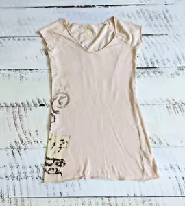 DC Shoes taglia XS vintage Y2K marrone chiaro floreale rotolo logo maglietta bambino - Foto 1 di 5