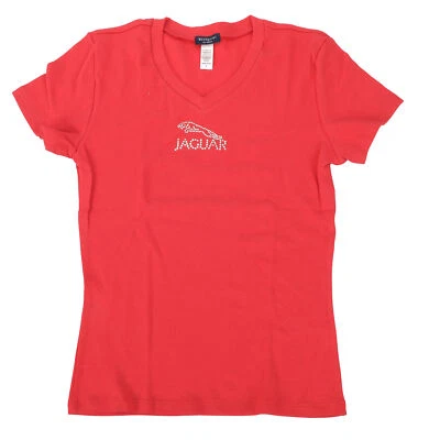 Camiseta grande para mujer roja Jaguar con tachuelas cuello en V Foto 1 de 4