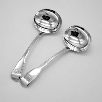 Грузинский соус ковши пара из чистого серебра Лондон 1815 слон голова герб - Изображение 1 из 4