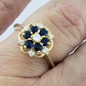 Ring 14 Karat Gelbgold Saphir und Diamant Blume - Bild 1 von 12