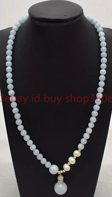 Collar Colgante Natural 6mm Azul Aguamarina Gemas Redondas Cuentas Perla Blanca 16-32 pulgadas Foto 1 de 4