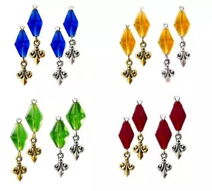 Earrings petite Fleur de Lis charm, choose color, gold, silver, clip on, pierced - Picture 1 of 2