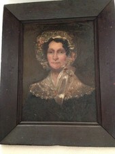 Antique Oil Painting Portrait Of Woman With Lacy Bonnet