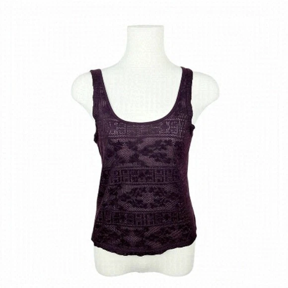 Topshop Petite Womens Deep Red Purple Lace Print Semi Sheer Tank Top Size 6 - Image 1 of 4