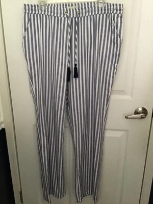 Pantalones para mujer Caribbean Joe cintura elástica rayas azul/blanco crucero playa pequeños Foto 1 de 4