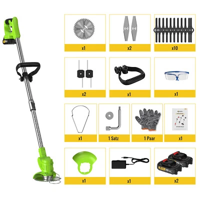 Elektro Akku Rasentrimmer mit 2 Akku und Ladegerät Freischneider Motorsense Grün - Bild 1 von 4