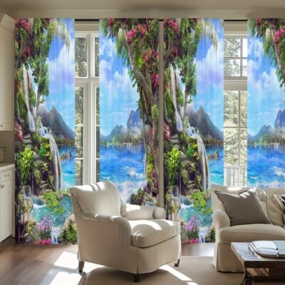 2 Paneles Verde Bosque Tropical Paisaje Cortinas Ventana Dormitorio Salón Foto 1 de 4