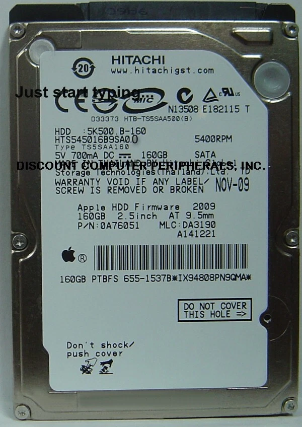 160GB 2.5" SATA II HTS545016B9SA00 Hitachi 9.5mm 5400RPM Hard Drive Tested Good - Image 1 of 1