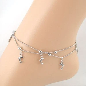 Cadena de pie con 5 bolas de delfines collar de doble perla con extensión 22 - 27 cm - Imagen 1 de 4