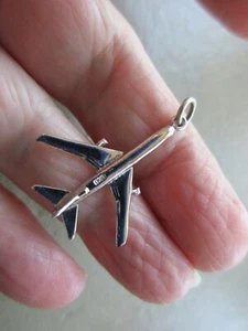 VINTAGE RARE USA 925 STERLING SILVER AIRPLANE PASSENGER JET PLANE CHARM PENDANT - Picture 1 of 3