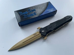 Cuchillo daga de aguja abierta asistida con cuchillas laterales oscuras con gancho de bolsillo - Imagen 1 de 4