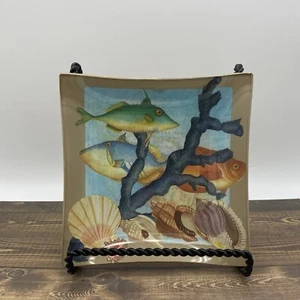Sea Life Catchall Tablett Handarbeit Schmuck Fisch Schale 6 Zoll Quadrat Geschenke - Bild 1 von 6