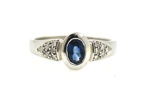Zafiro 0.60ct. & Diamante 0.12ct. Oro Blanco 9ct. Anillo Tamaño Ru : P - Imagen 1 de 3