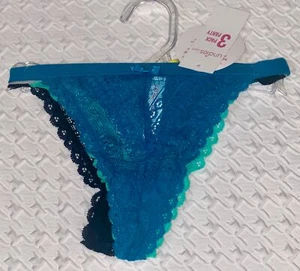 UNDIES.COM 3 Pack Teal Blue Green Black All Lace String Thong Panty Womens M 6 - Picture 1 of 7
