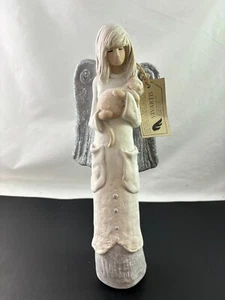 ÁNGEL DE ARCILLA VIVARTIS Cracovia Polonia Estatua Hecha a Mano FIGURA ALAS DE PLATA con Gato - Imagen 1 de 11