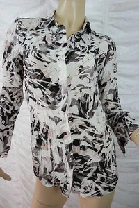 SABA purple white marble print 100% silk long sleeve blouse size 4 NWOT - Bild 1 von 5