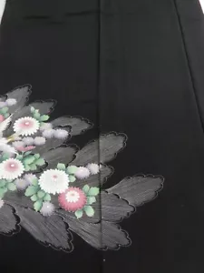 1W02z130 Japanischer Kimono Seide STOFF schwarz Pfingstrose, Vogel 46,5 Zoll - Bild 1 von 6