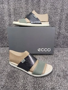 New w/ Box ECCO Damara Slides Leather Flats Sandals EU 40 US 9 Dark Shadow/Moon - Picture 1 of 15