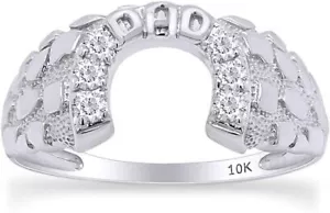 Men's 1/5ct Natural Diamond Horseshoe Nugget Band Ring for 10k Solid Gold - Picture 1 of 10