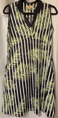 Polo de golf deportivo Haley sin mangas azul marino, blanco verde estampado de palma talla L Foto 1 de 4