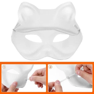 10 Stück Weiße Katzenmaske Therian Cat Mask zum Bemalen für Halloween Kinder DIY - Bild 1 von 7