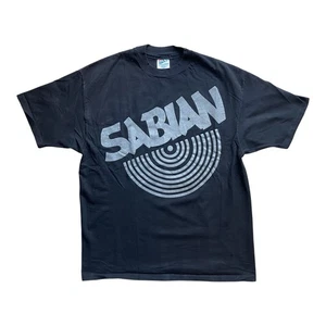 Vintage Sabian Cymbals Drums Music Logo Black T-Shirt Mens Size XL Single Stitch - Picture 1 of 5