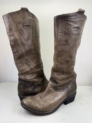 FRYE 77207 Carson Tab Tall Riding Brown Leather Distressed Boots WOMENS 8B - Image 1 of 4