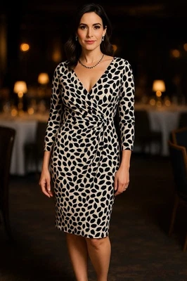 Vestido vaquero envolvente sintético estampado animal blanco negro American Living para mujer talla 8 Foto 1 de 4