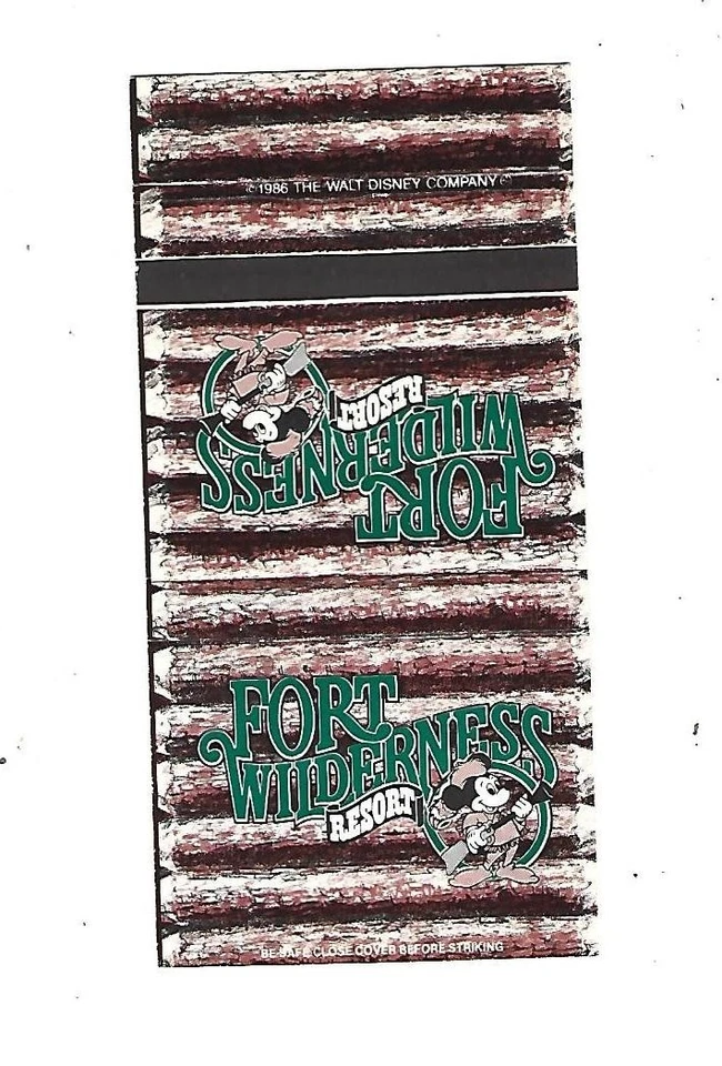 Fort Wilderness Resort 1986  Matchcover  Disney World   Mickey Mouse   Old Logo - Image 1 of 1