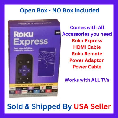 Roku Express HD Media Streamer With all Accessories - Black NO Box - Image 1 of 2