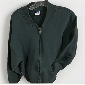 Vintage 90s Russell Athletic Full Zip-Up Sweatshirt USA Made Forest Green Sz XL - Picture 1 of 6