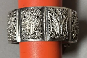 Sterling Chinesisches Vintage Panel Armband Piercing Design - Bild 1 von 9