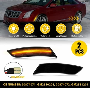 Fit 2013-2017 Cadillac XTS 14 15 Smoked Amber LED Front Bumper Side Marker Light - Picture 1 of 13