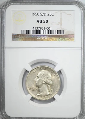 1950-S/D Washington Quarter 25C NGC AU50 - Image 1 of 4